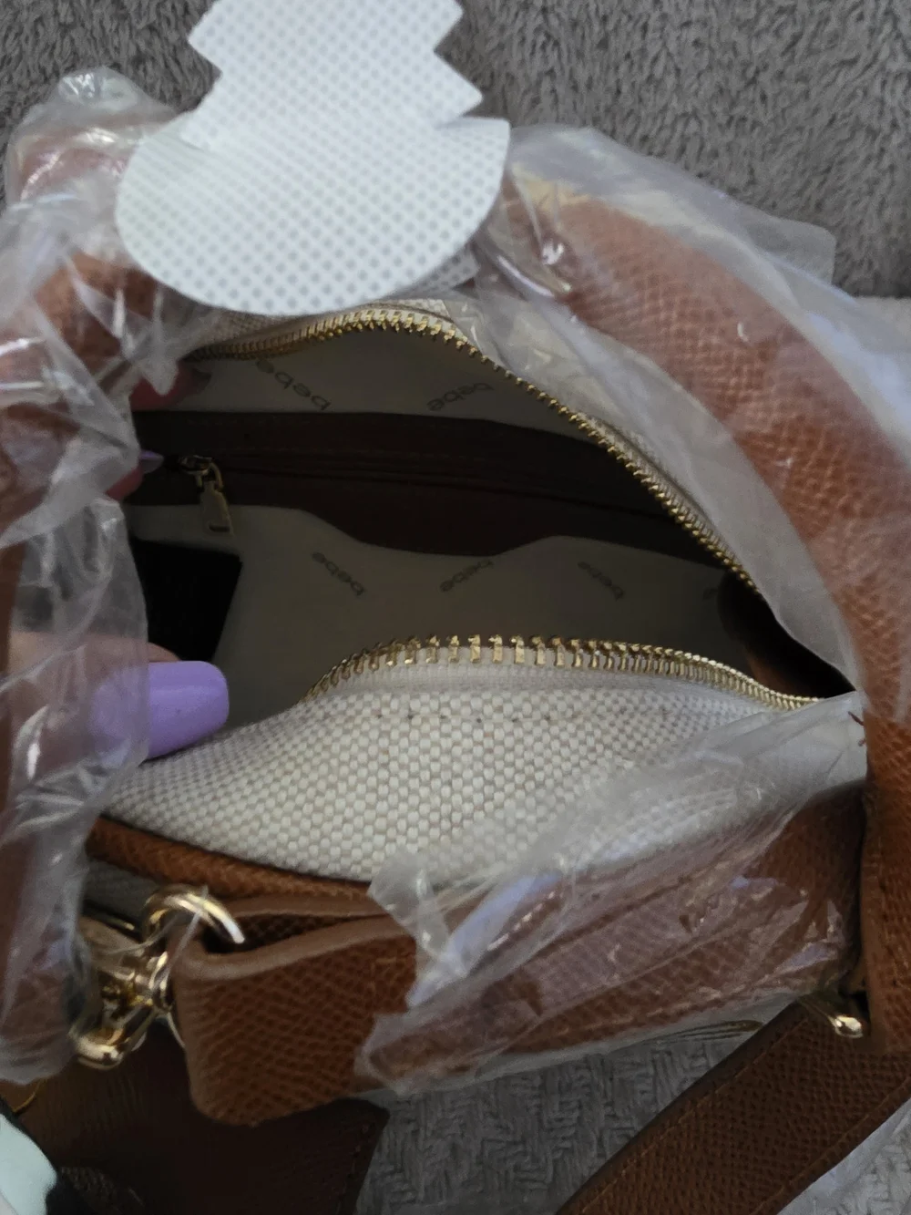 bebe Caramel Paisley Small Canvas Bowler Satchel Bag.